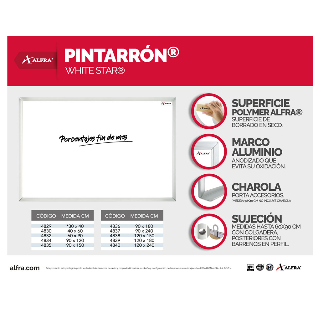 Pizarra Pintarron Blanco White Star Alfra 90x120 Cm