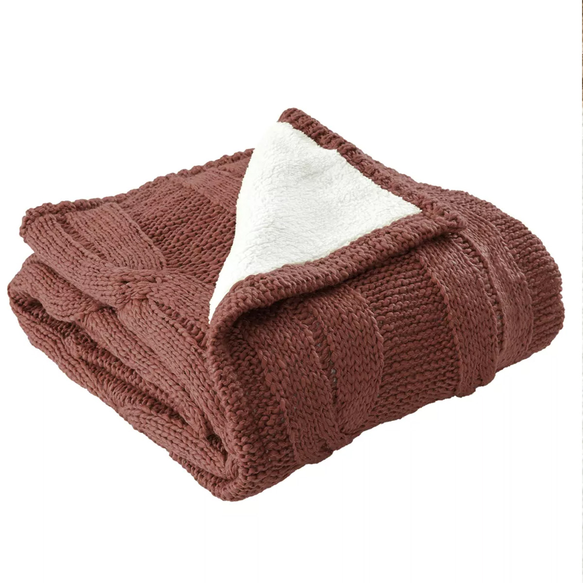 Frazada Tejida y Aborregada, Aspen, Rojo Ladrillo