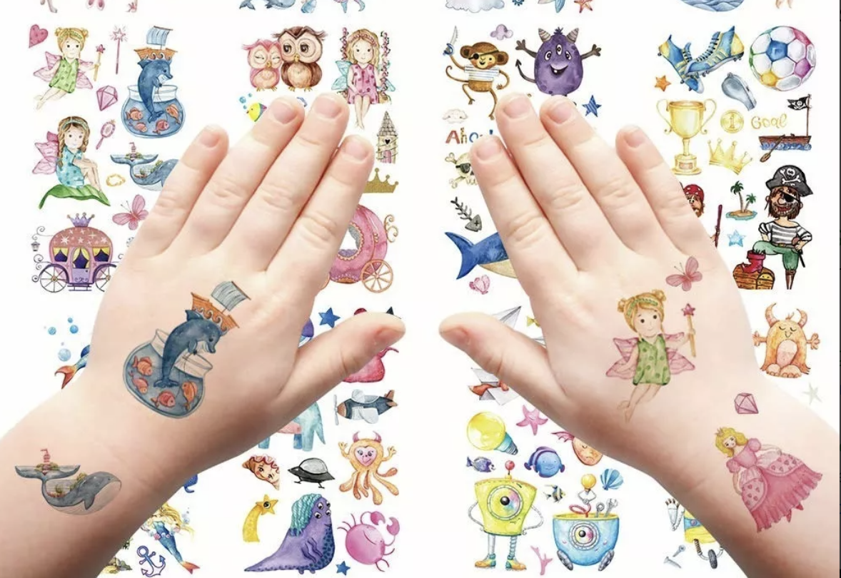 Tatuajes de Fantasía Temporales Hada Sirena Princesa Niños 12pz