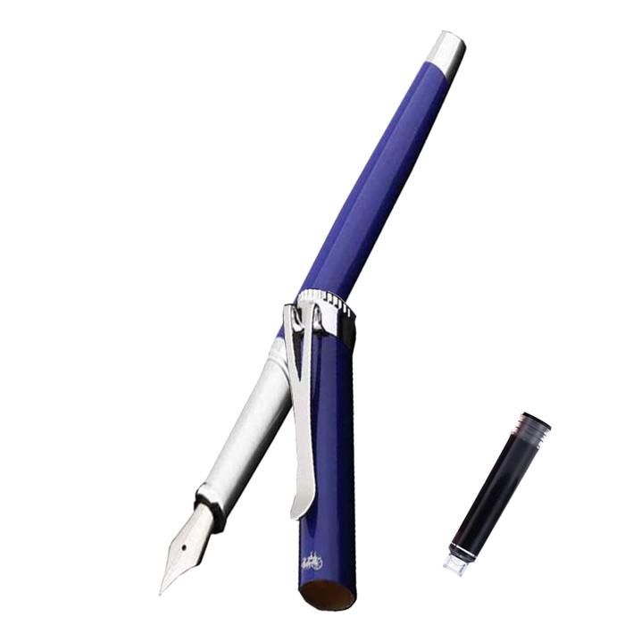 Plumas Tipo Fuente Diseño Elegante MXBEA-006-1 2pzas 0,5mm Punta AzulBlanco 2 Tintas Azul Marino Acero Inoxidable Para Cartucho SmallCartri 3,4mm, BlueStar