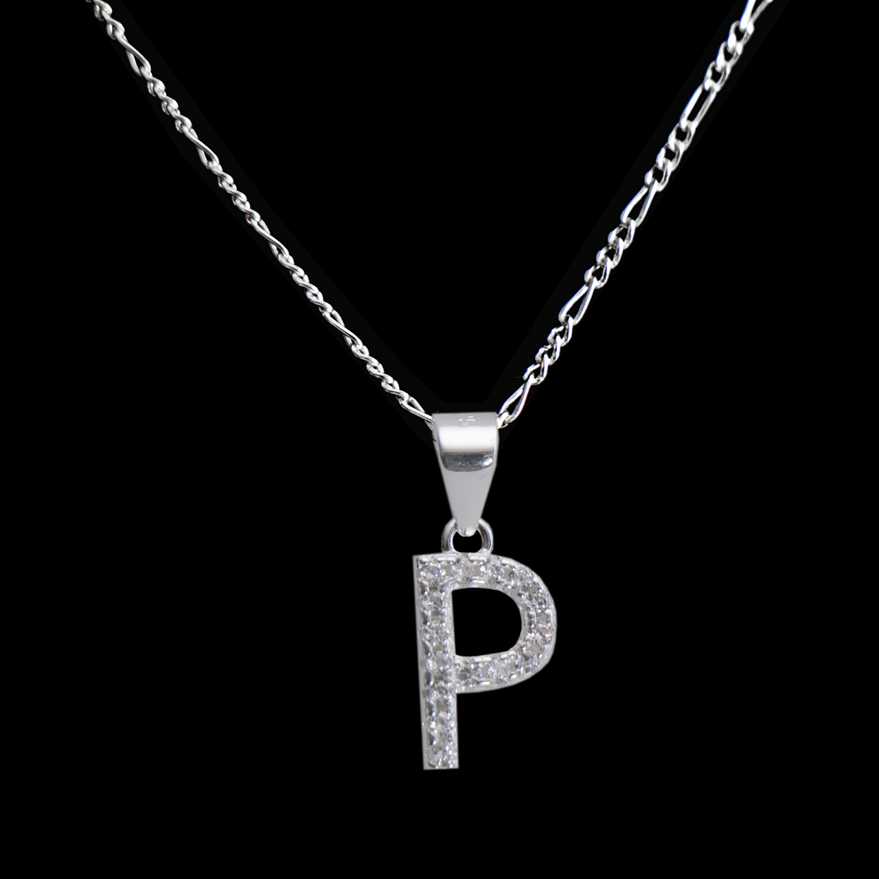 Dije letra P abecedario plata 925 + cadena plata 925 inicial