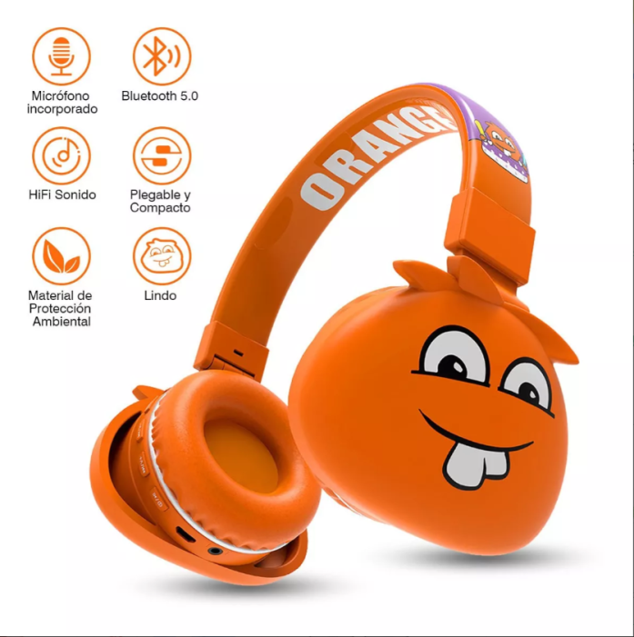 Audífonos De Diadema Bluetooth Infantil Naranja