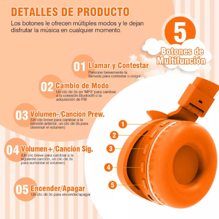 Audífonos De Diadema Bluetooth Infantil Naranja