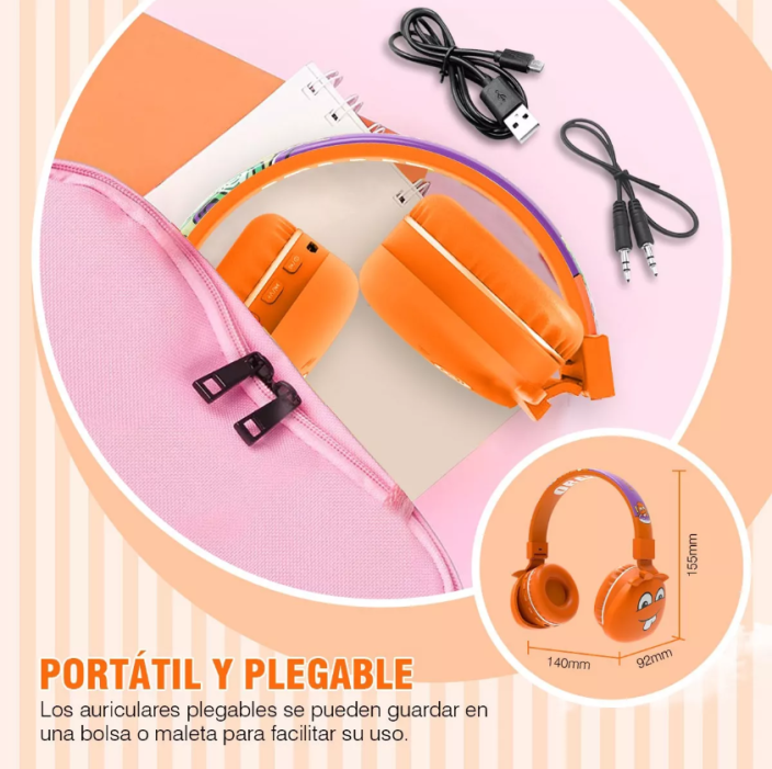 Audífonos De Diadema Bluetooth Infantil Naranja