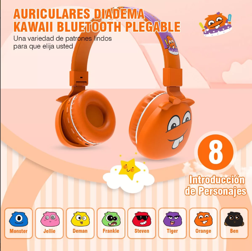 Audífonos De Diadema Bluetooth Infantil Naranja