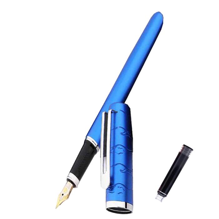 Plumas Fuente Profesional MXCYB-002 2pzas 0,5mm Punta Azul 2 Tintas Negras Acero Inoxidable Para Cartucho LargeCartri 4mm, CherryBlue