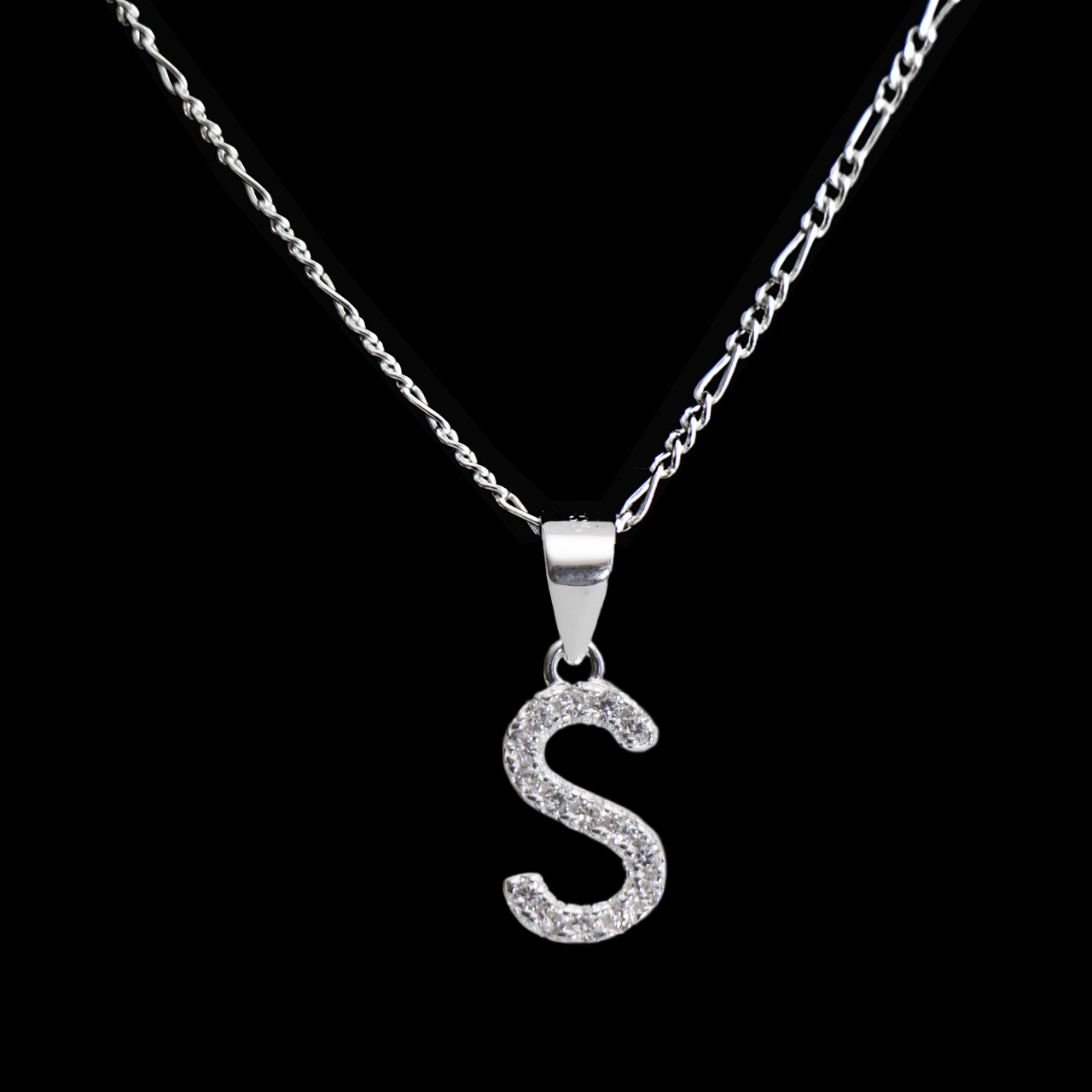 Dije letra S abecedario plata 925 + cadena plata 925 inicial