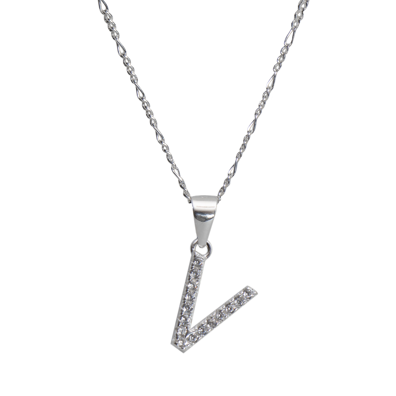 Dije letra V abecedario plata 925 + cadena plata 925 inicial