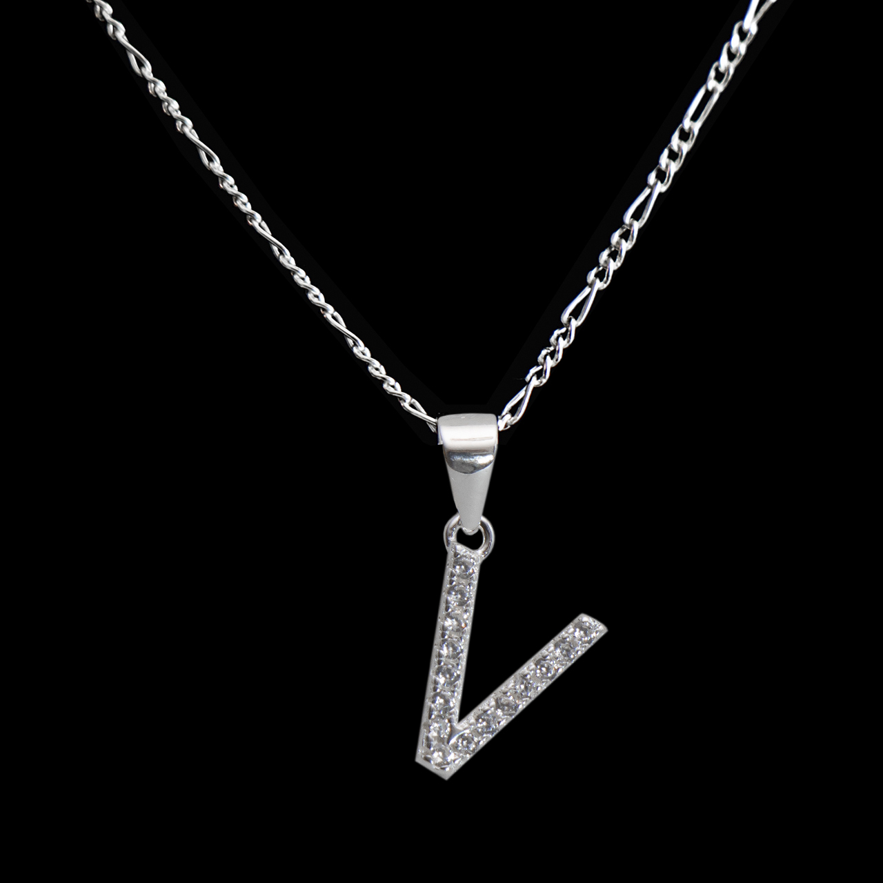 Dije letra V abecedario plata 925 + cadena plata 925 inicial