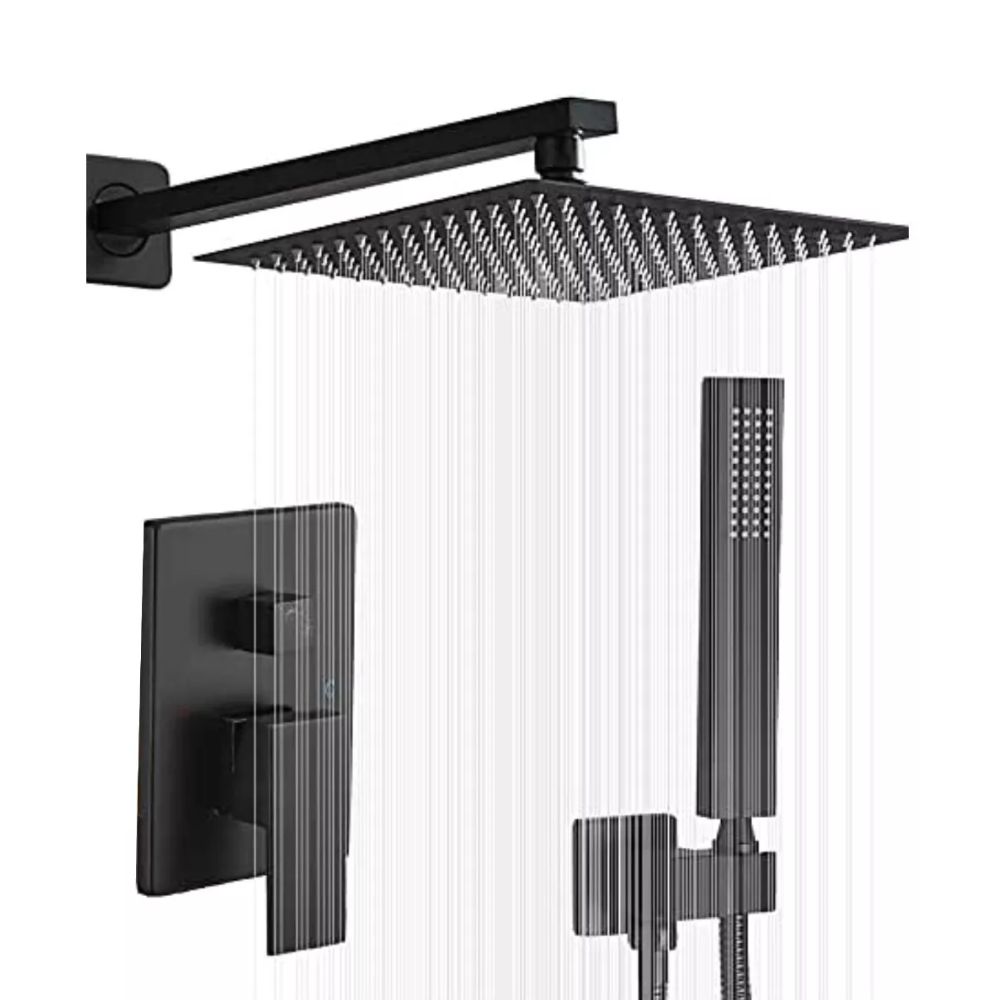 Regadera Negra Cuadrada Lujo Lluvia Kit Monomando Y Telefono