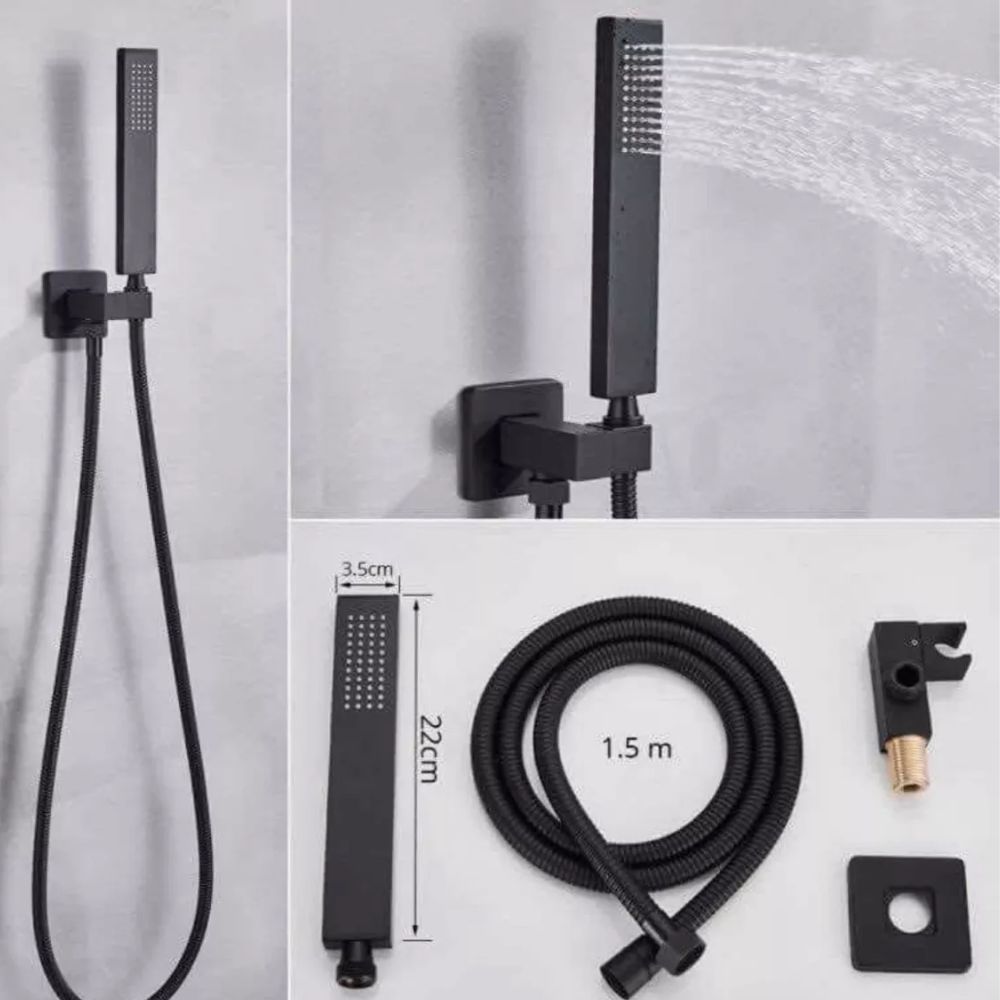 Regadera Negra Cuadrada Lujo Lluvia Kit Monomando Y Telefono