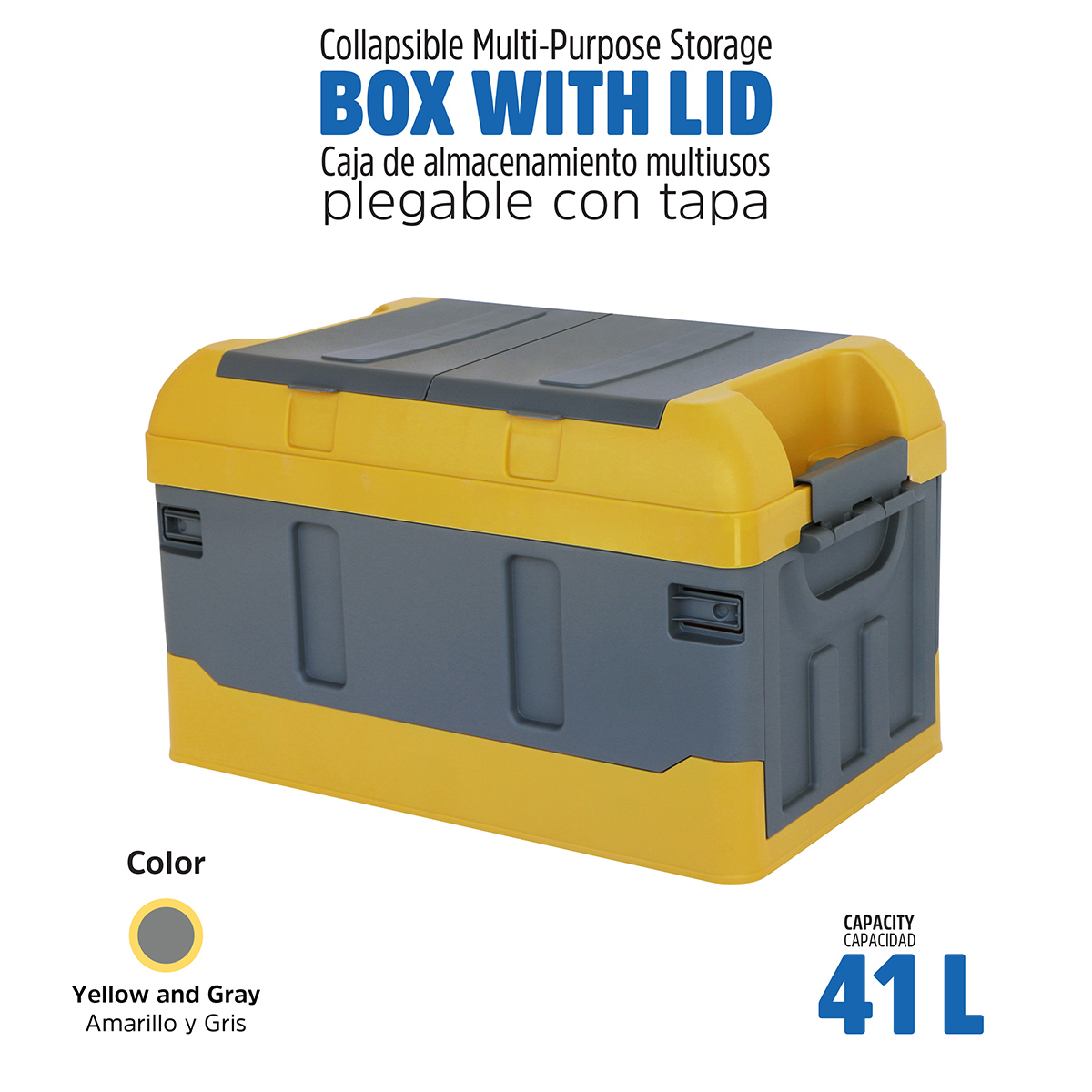 Caja Almacenamiento Plegable Organizador Con Tapa 41 Litros Amarillo con Gris