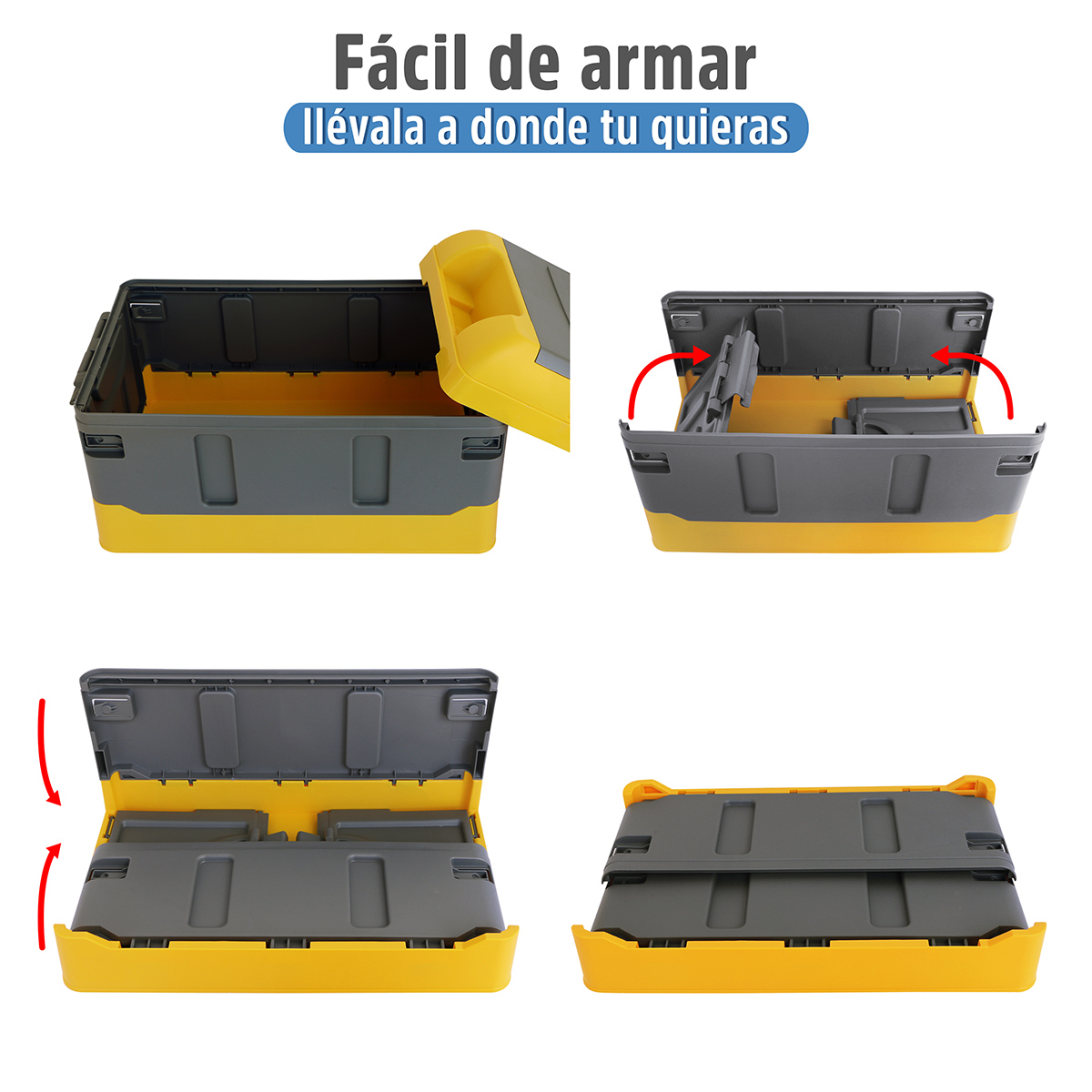 Caja Almacenamiento Plegable Organizador Con Tapa 41 Litros Amarillo con Gris
