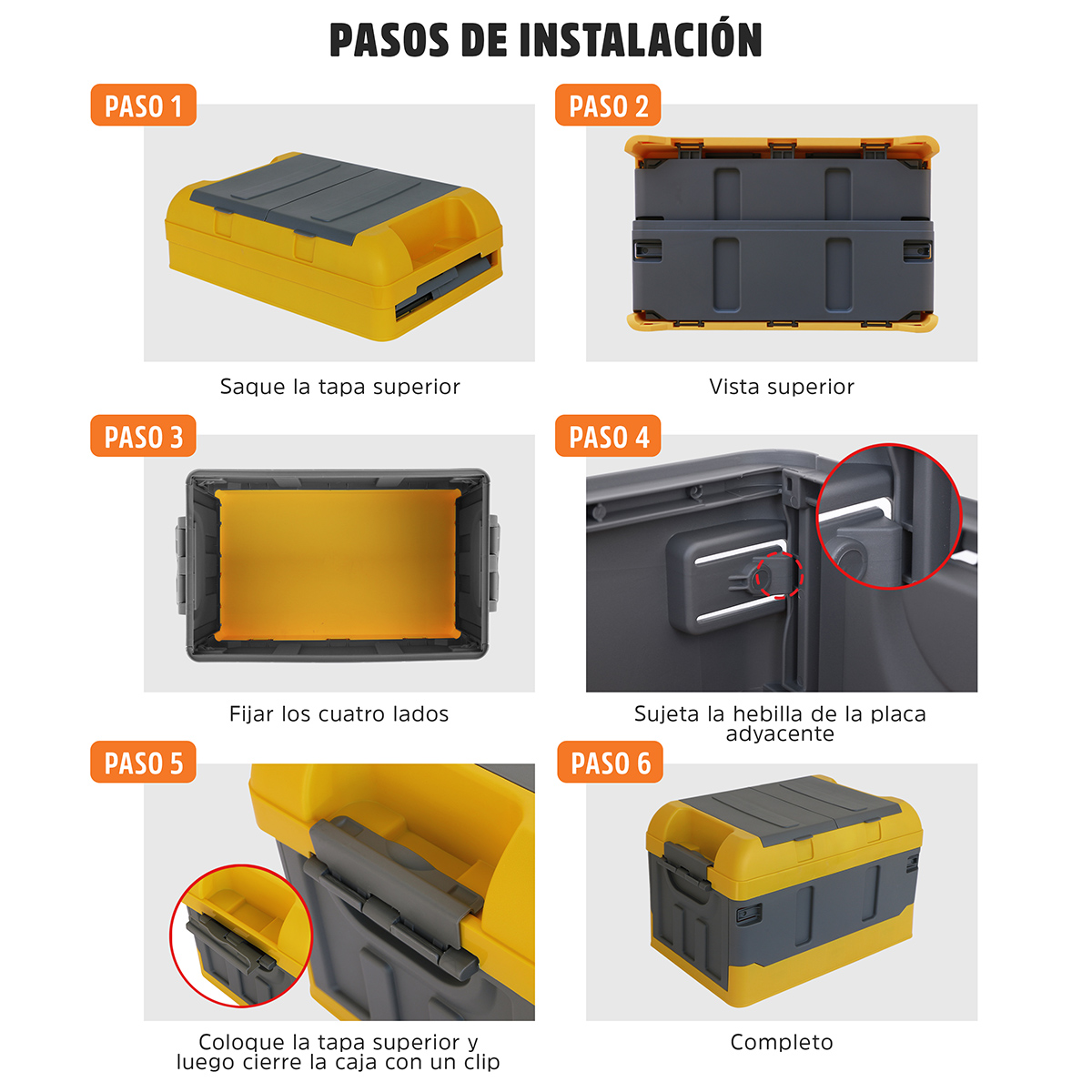 Caja Almacenamiento Plegable Organizador Con Tapa 41 Litros Amarillo con Gris