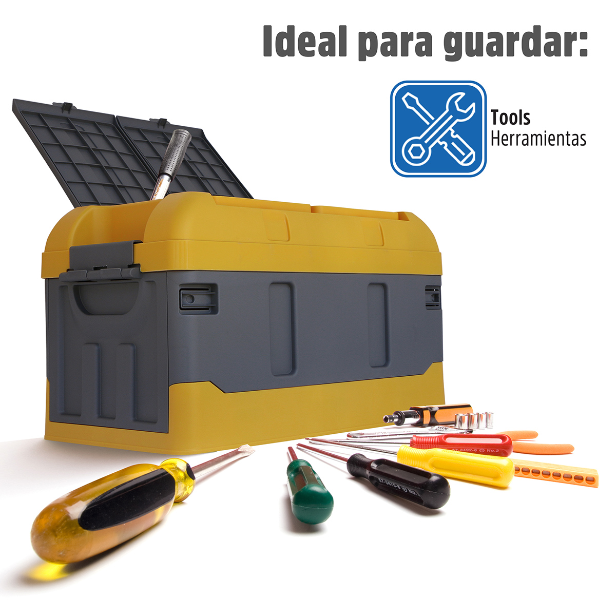 Caja Almacenamiento Plegable Organizador Con Tapa 41 Litros Amarillo con Gris