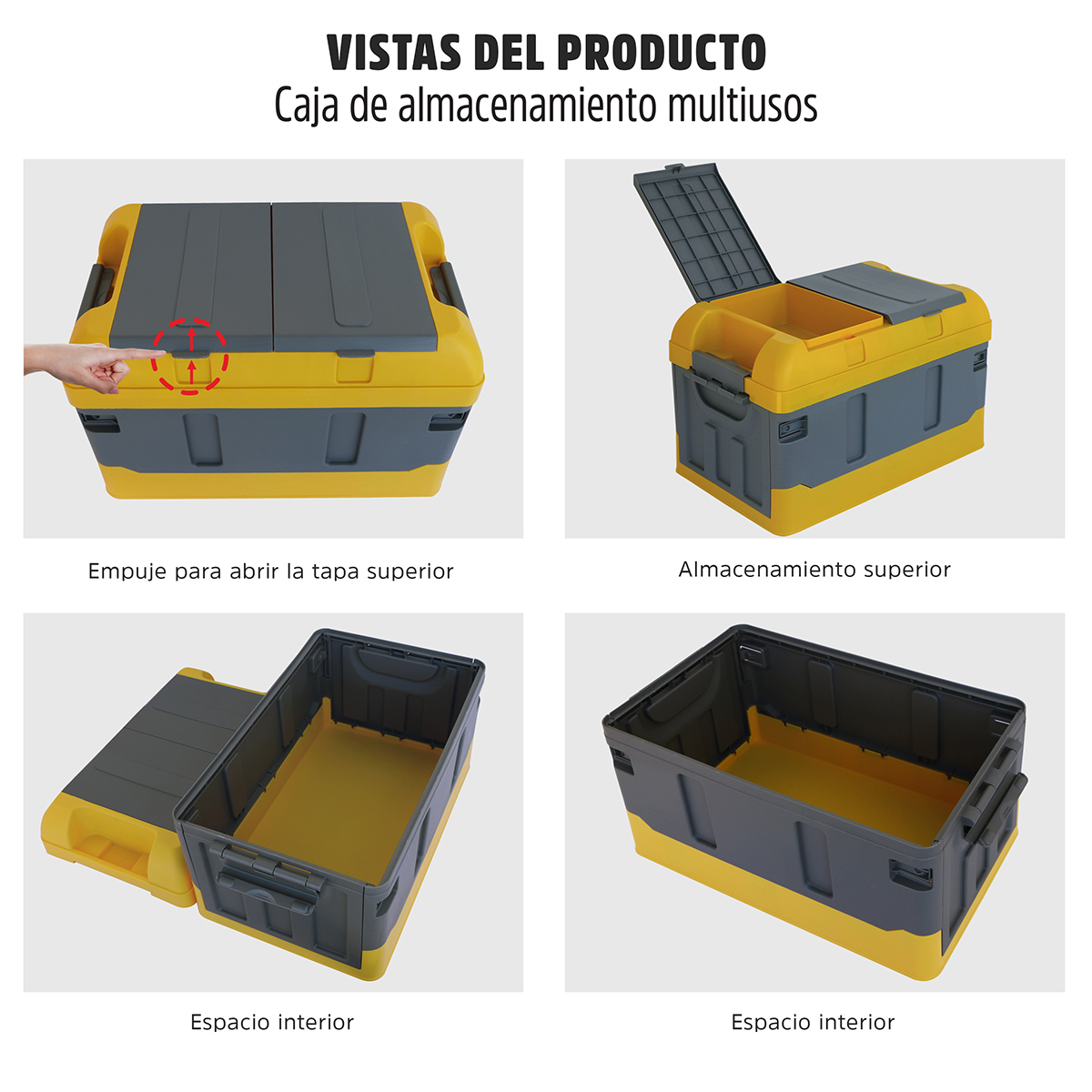 Caja Almacenamiento Plegable Organizador Con Tapa 41 Litros Amarillo con Gris