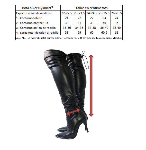 Bota larga puntal vinipiel stretch, tacón a elegir.Nyxmart.