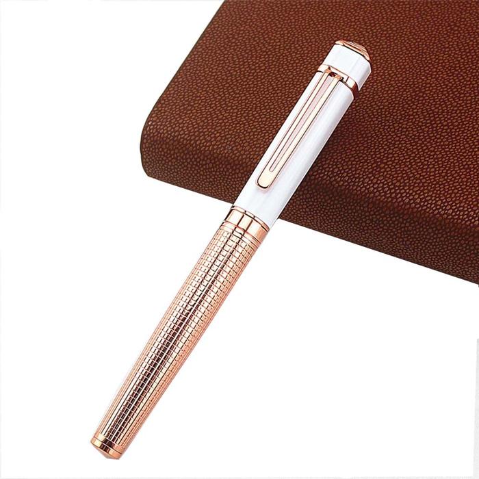 Plumas Tipo Fuente Punto Fina MXLIK-002 2pzas 0,5mm RosaBlanco 2 Tintas Negras Acero Inoxidable Para Cartucho SmallCartri, FloralRose