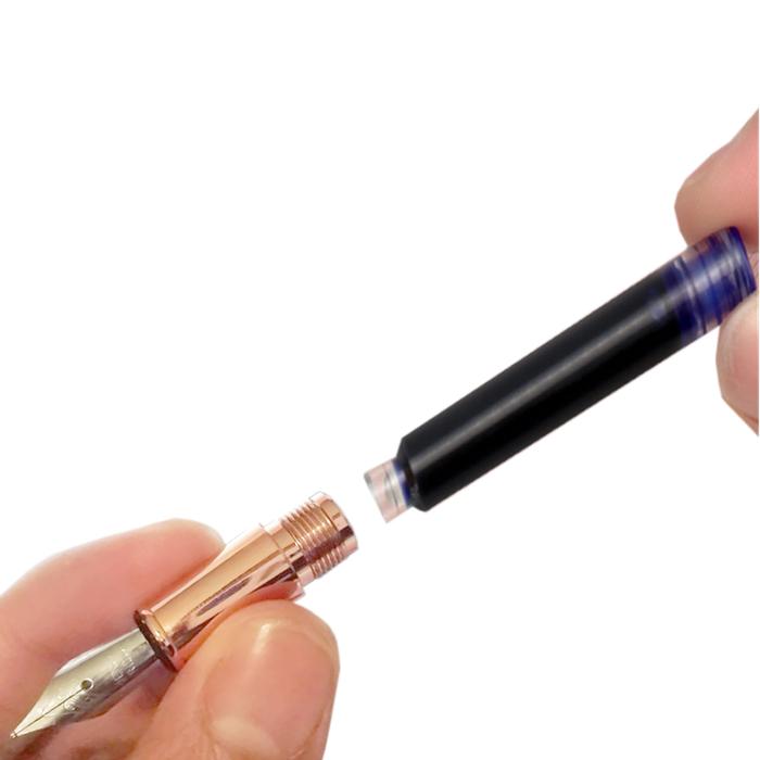 Plumas Tipo Fuente Punto Fina MXLIK-002 2pzas 0,5mm RosaBlanco 2 Tintas Negras Acero Inoxidable Para Cartucho SmallCartri, FloralRose