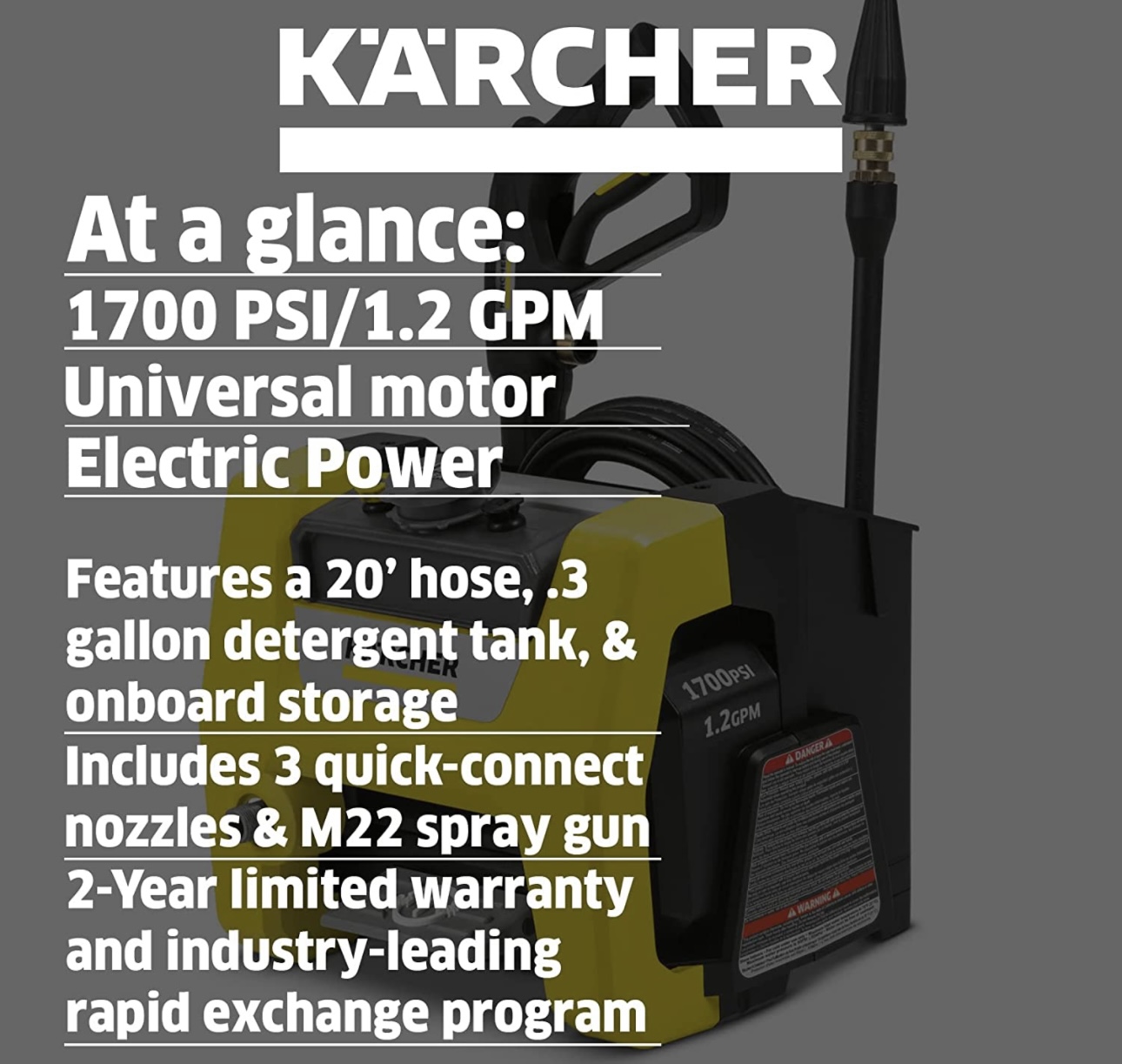 Hidrolavadora Eléctrica Kärcher Home & Garden K1700 PSI Presión Maxima 