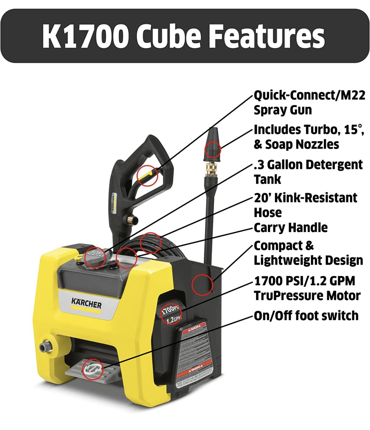 Hidrolavadora Eléctrica Kärcher Home & Garden K1700 PSI Presión Maxima 