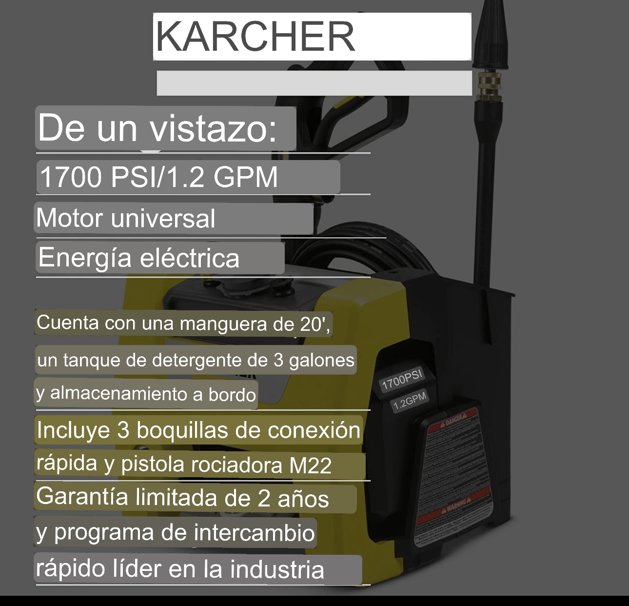 Hidrolavadora Eléctrica Kärcher Home & Garden K1700 PSI Presión Maxima 