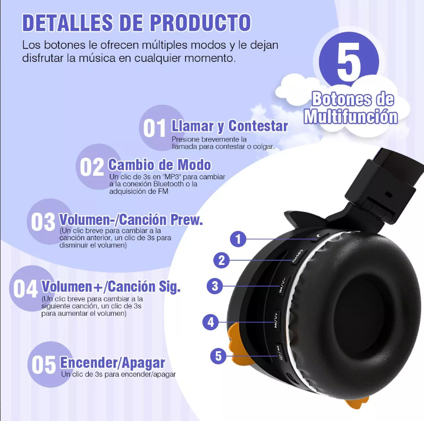 Audífonos De Diadema Bluetooth Infantil Negro