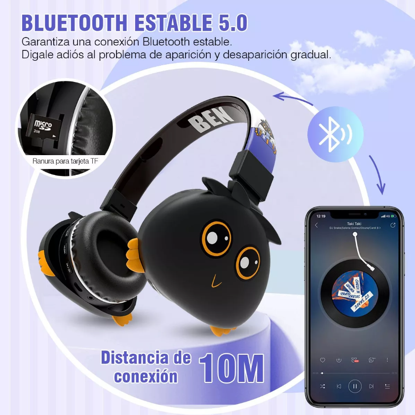 Audífonos De Diadema Bluetooth Infantil Negro