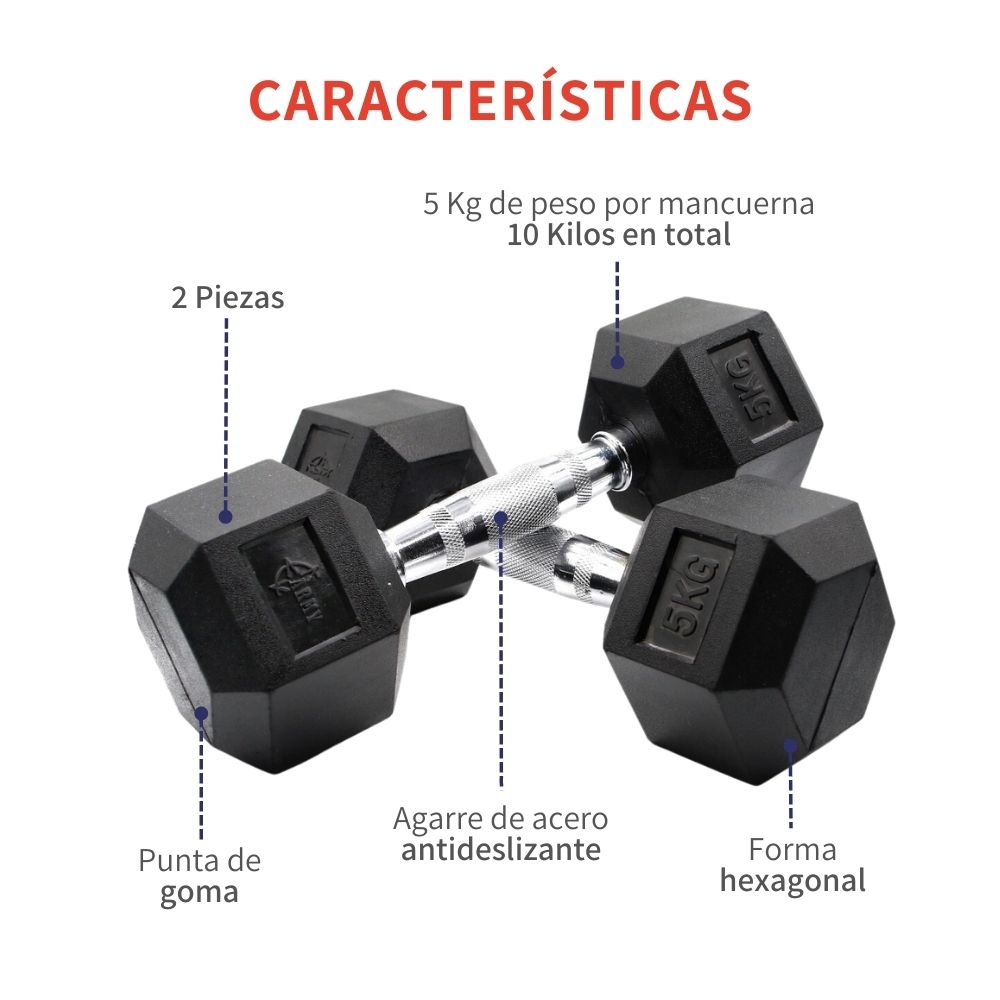 Kit Set Par De Mancuernas 5 Kg Pesas Hexagonales 10 Kg Gym