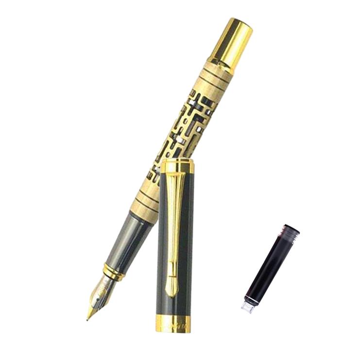 Plumas Fuente Elegante MXGMZ-011-2 1pza 0,5mm punta DoradoNegro 1 Tinta Rosa Acero Inoxidable Para Cartucho SmallCartri 3,4mm, GoldMaze