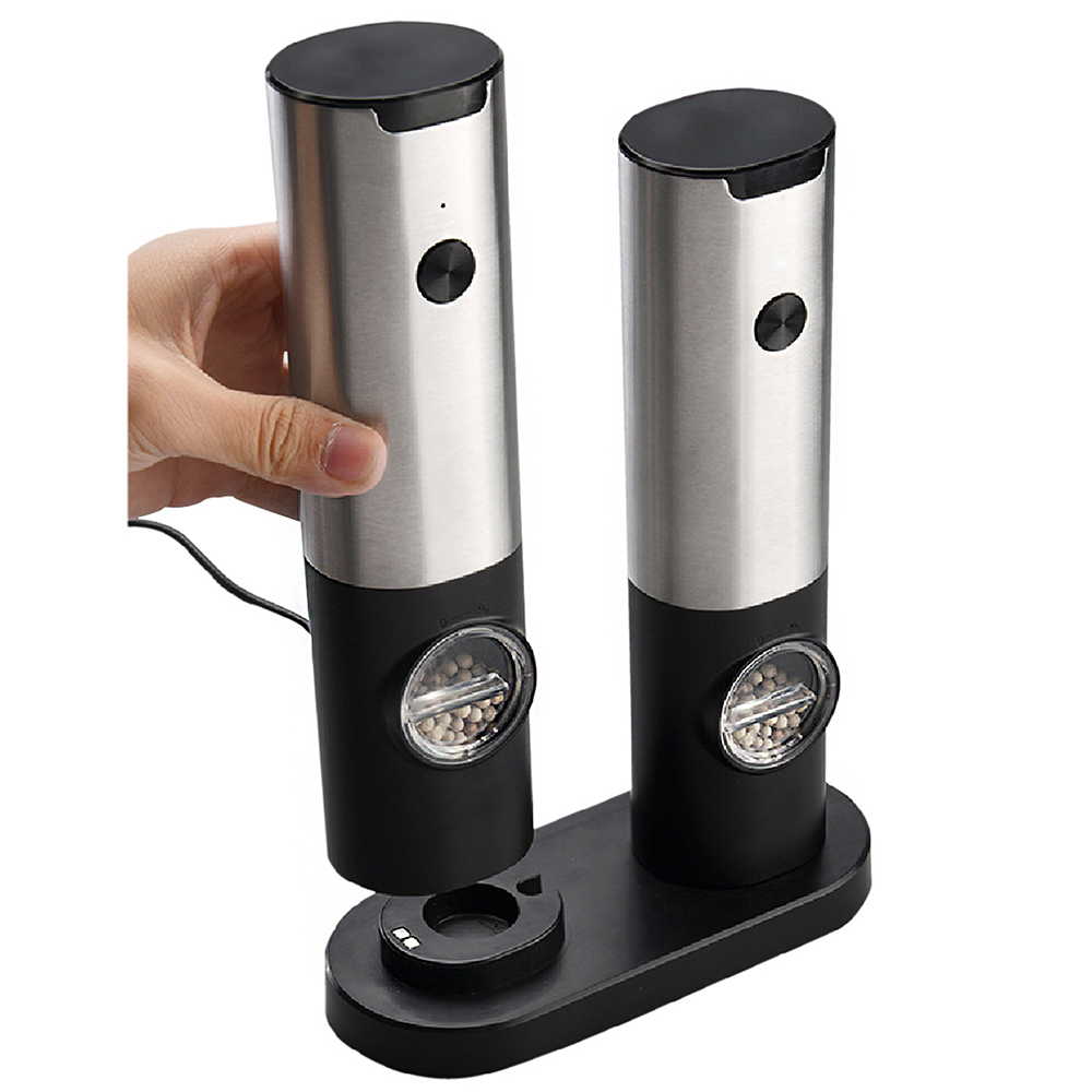 Set de Salero y Pimentero Eléctrico Grinder Zeta Silver