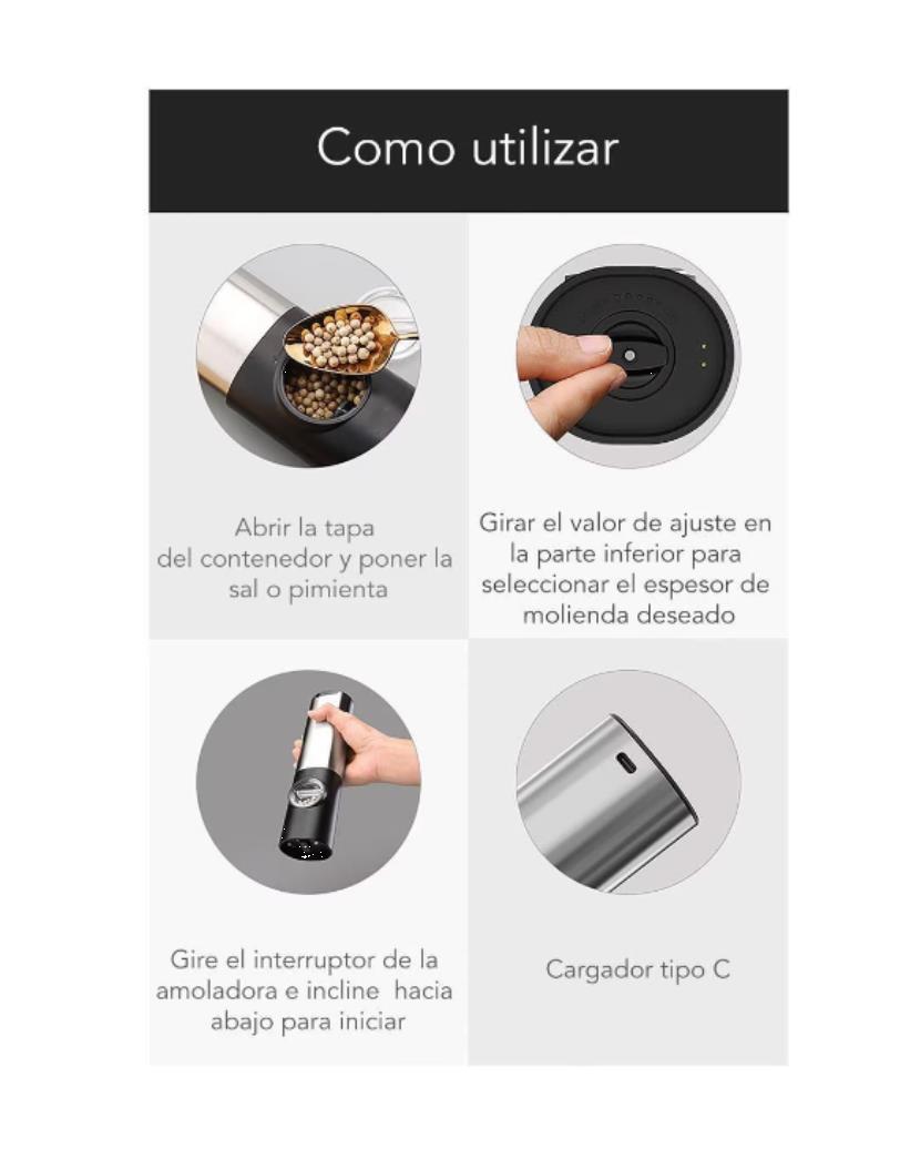 Set de Salero y Pimentero Eléctrico Grinder Zeta Silver