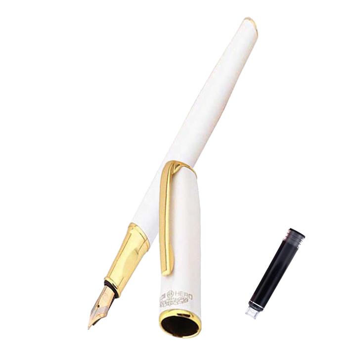 Plumas Tipo Fuente Alta Calidad MXIWE-008-1 2pzas 0,5mm punta Blanco 2 Tintas Verdes Acero Inoxidable Para Cartucho SmallCartri 3,4mm, IceWhite