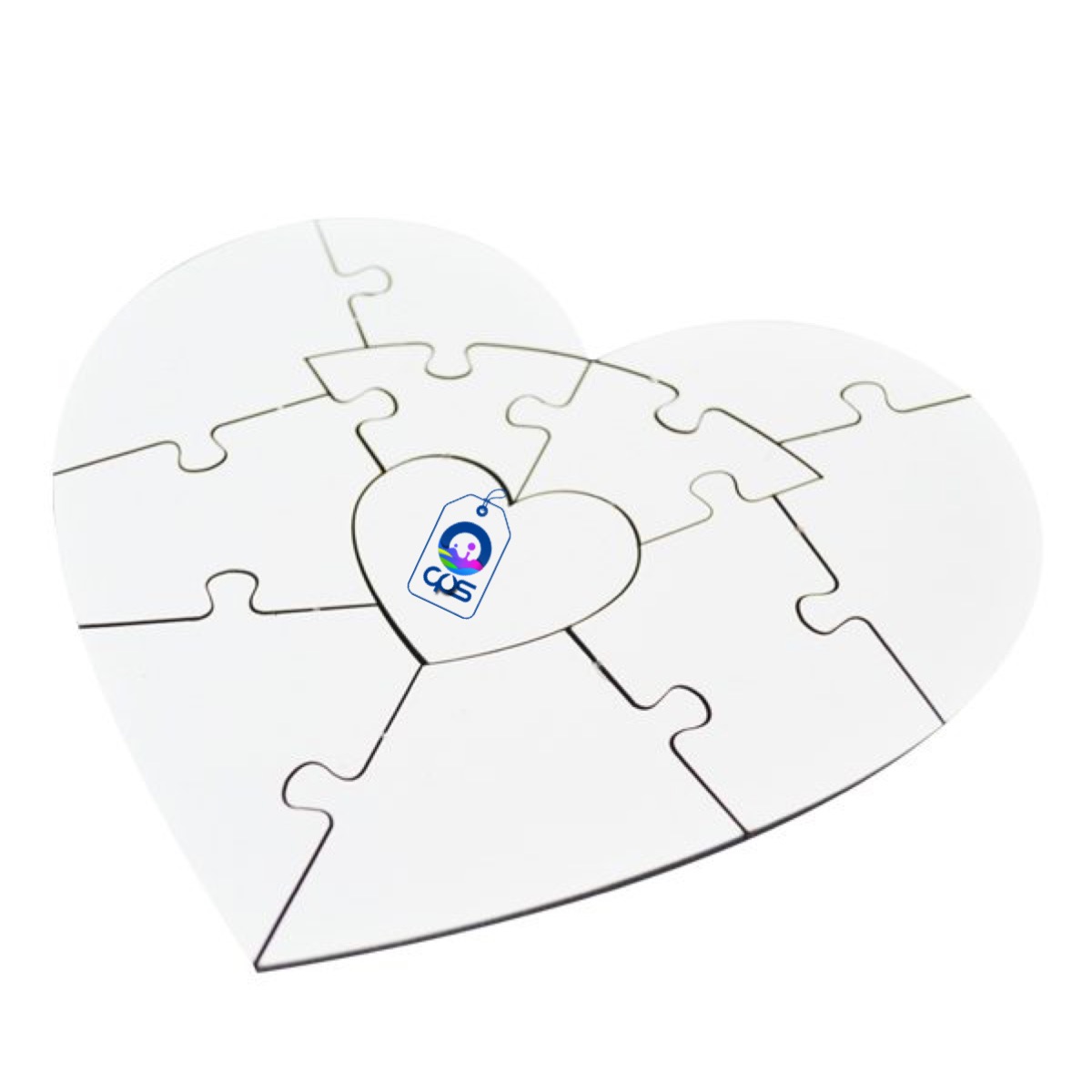 Rompecabezas CORAZÓN de MDF para sublimar, 11 piezas de ensamble c/u. 3 piezas.