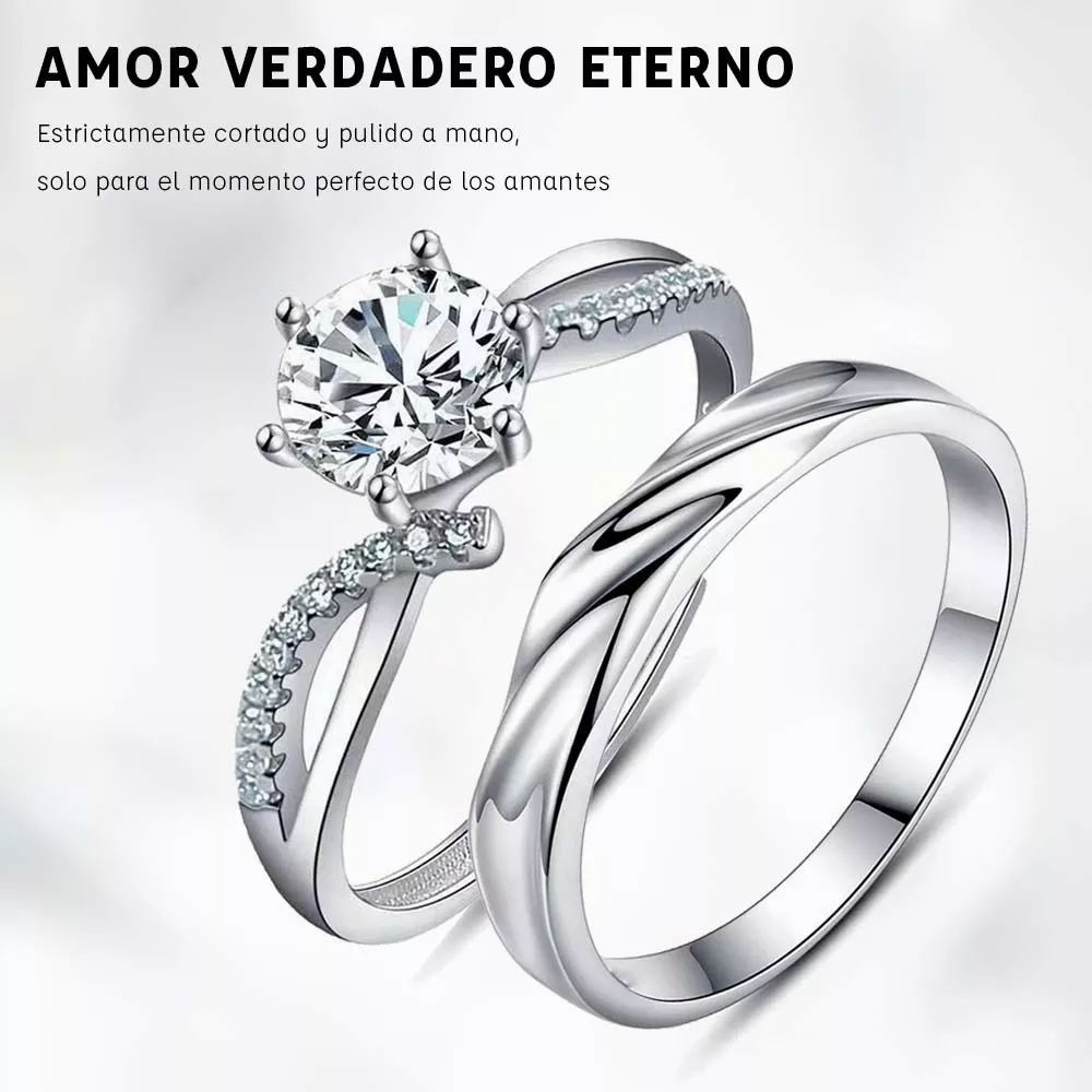Anillo De Promesa Plata 925 para Hombre y Mujer Ajustables
