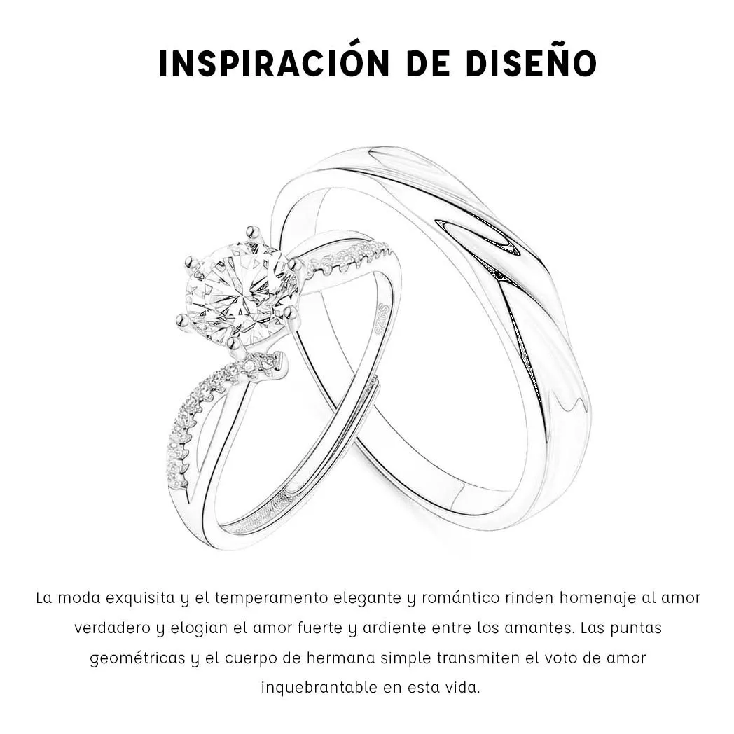 Anillo De Promesa Plata 925 para Hombre y Mujer Ajustables