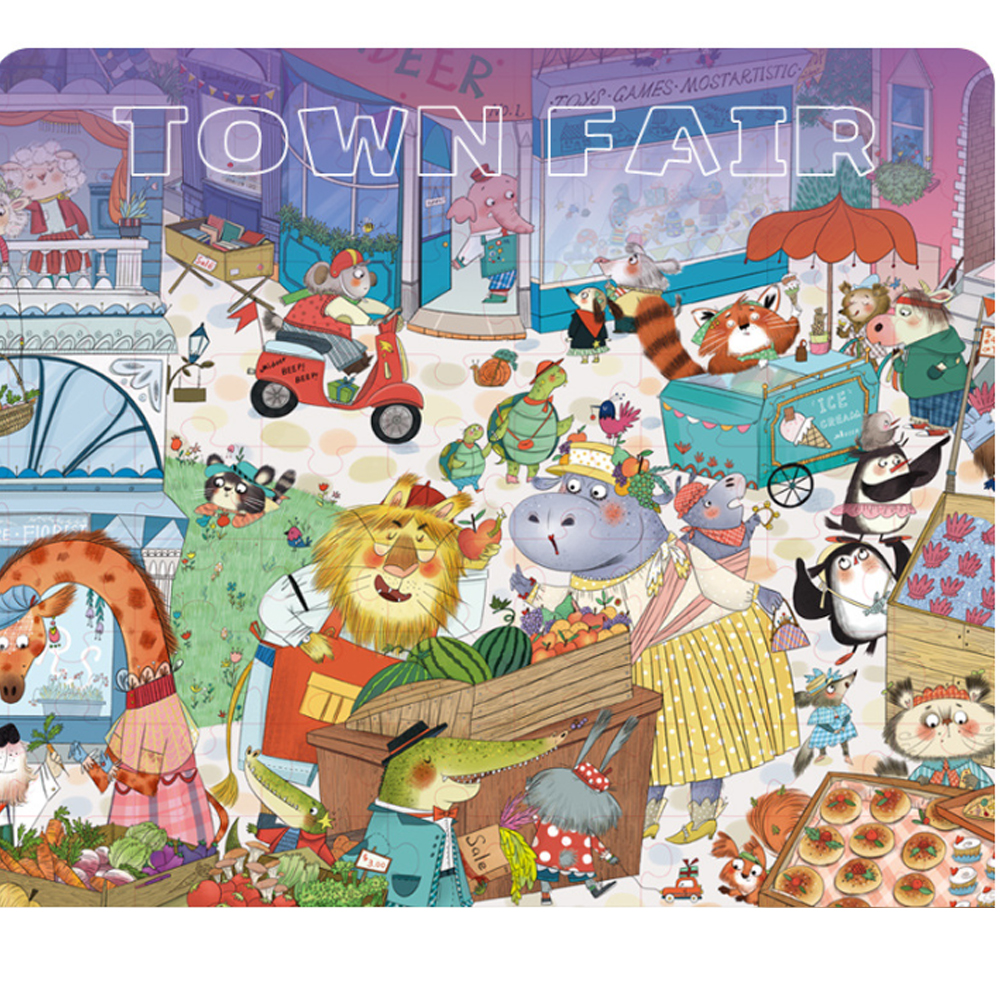 Rompecabezas Madera Mercado En La Ciudad Mideer