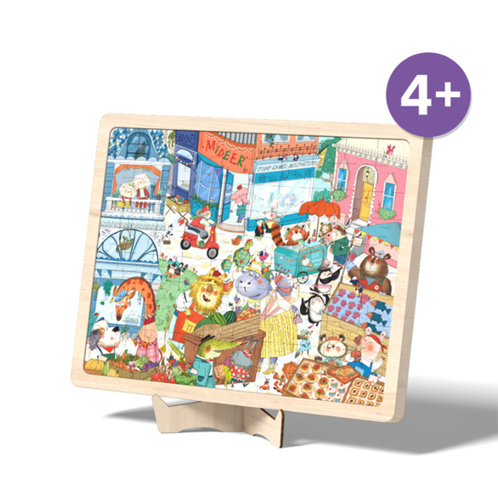 Rompecabezas Madera Mercado En La Ciudad Mideer