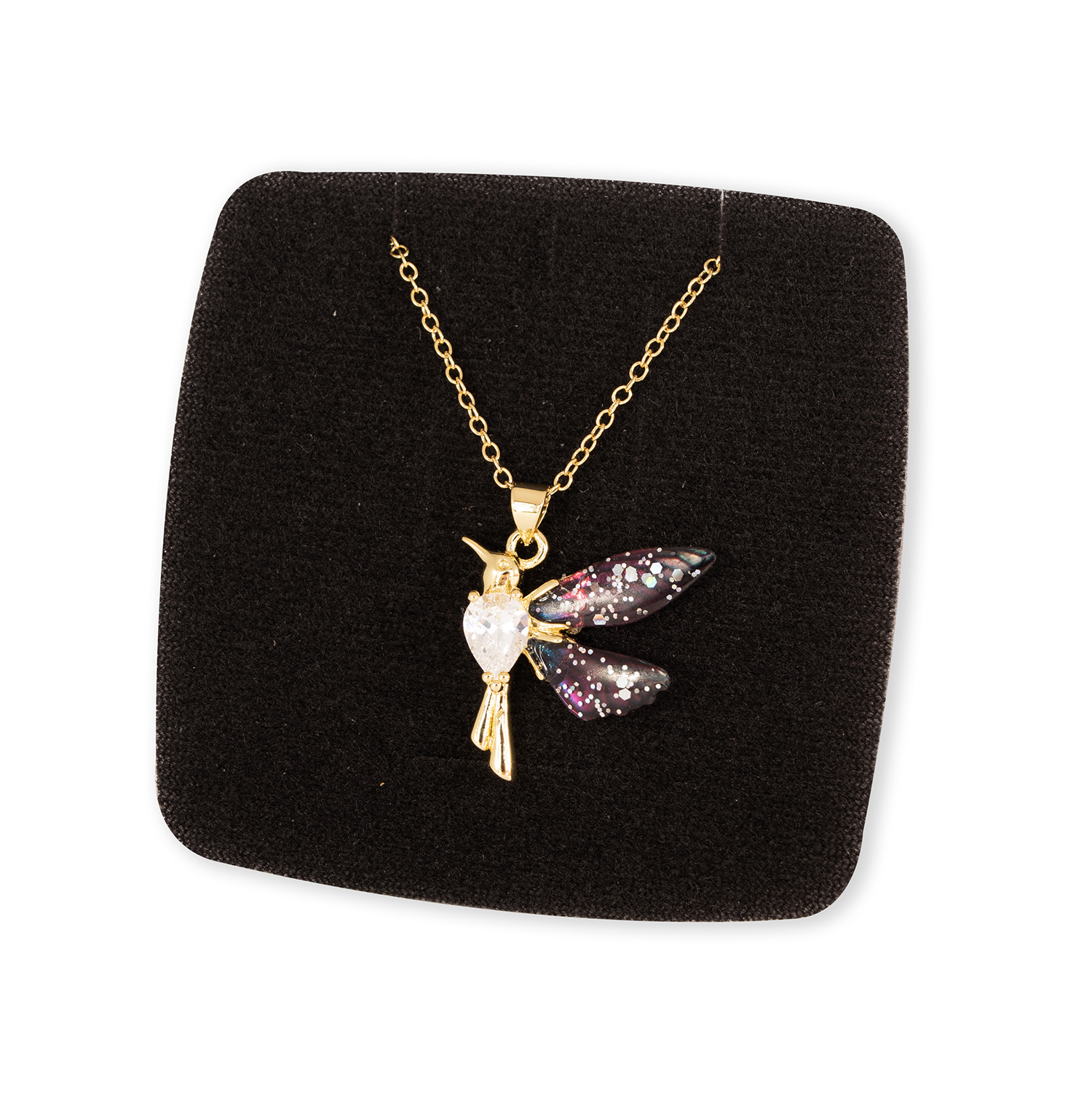 Collar con Dije en forma de Pájaro-Elaborado con Crista- Bañado en Chapa de Oro de 14k