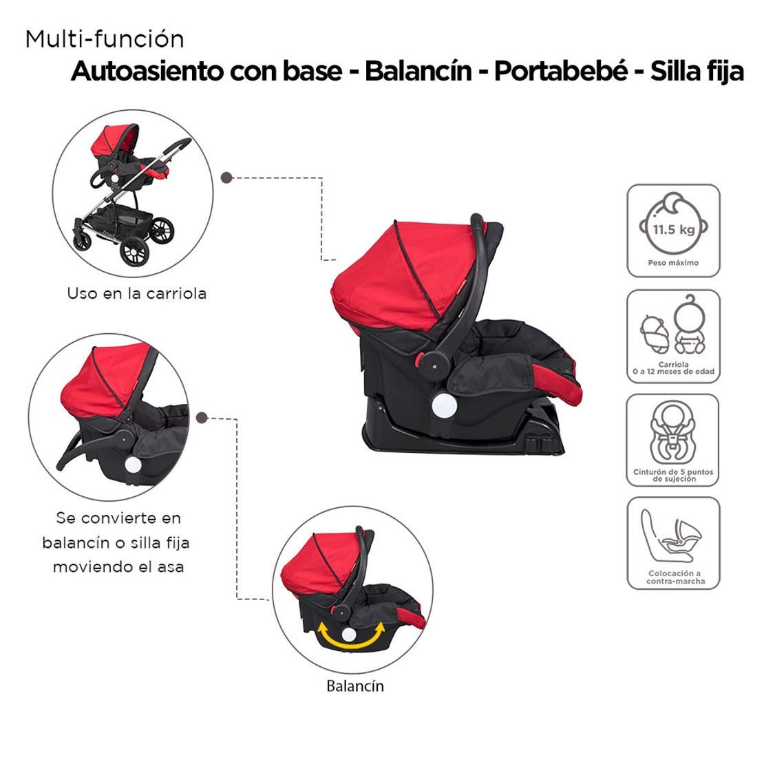 Carriola Ligera 3 En 1 D'bebé Travel System Crown Rojo