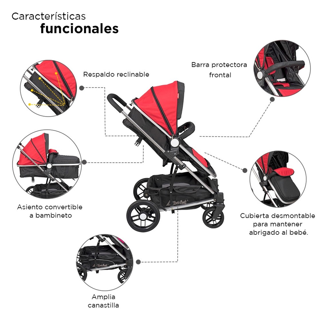 Carriola Ligera 3 En 1 D'bebé Travel System Crown Rojo