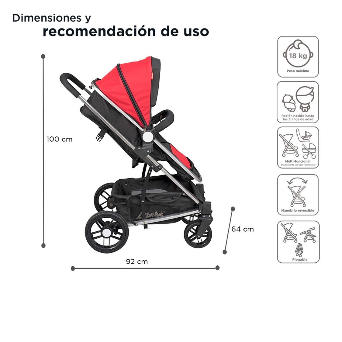 Carriola Ligera 3 En 1 D'bebé Travel System Crown Rojo