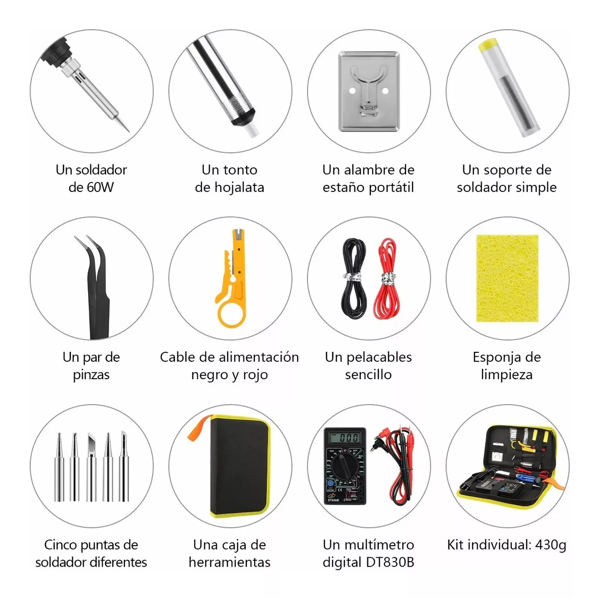 Kit De Soldador Electronica Con Multímetro Digital 110v 60w