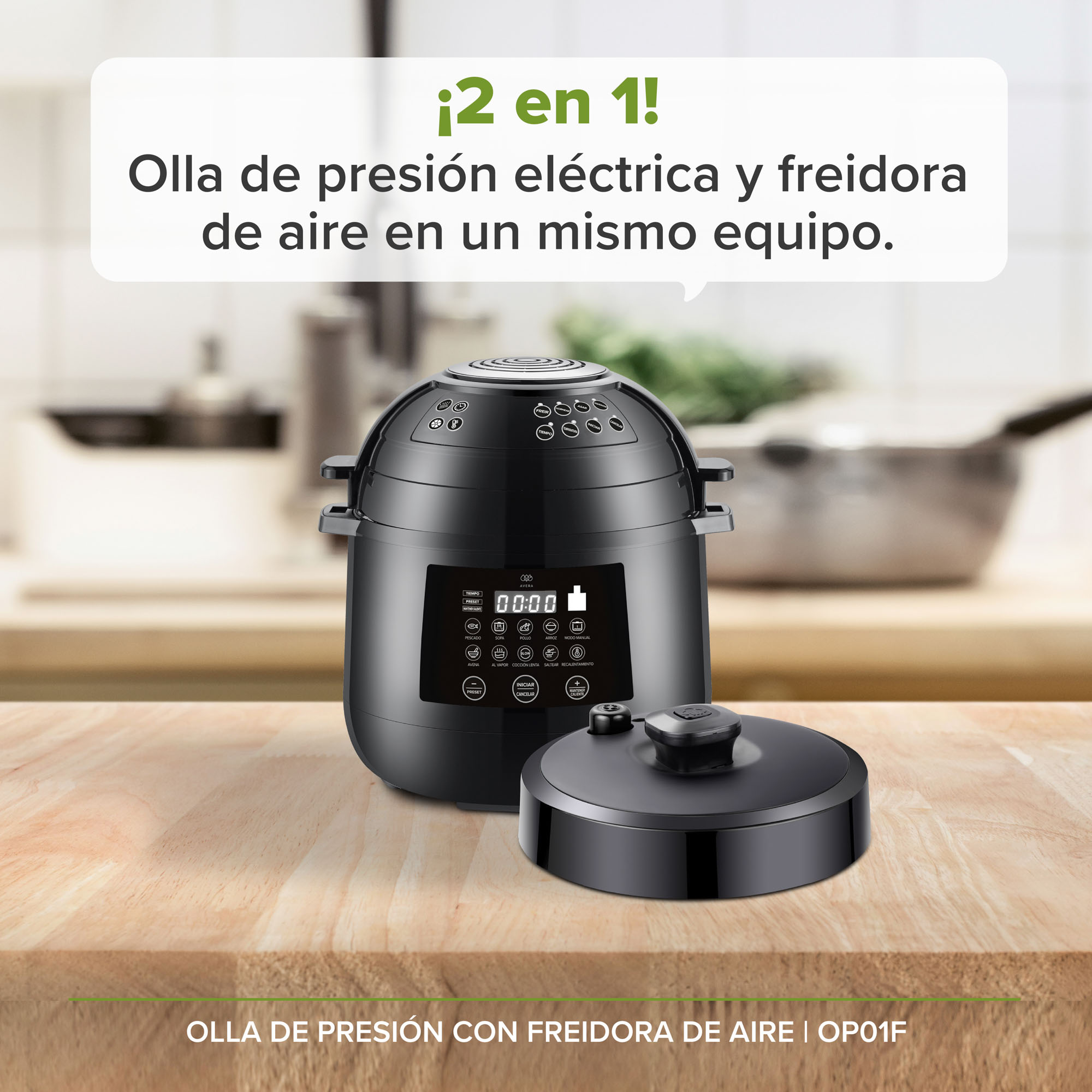 Olla De Presión Multifunción Airfryer 10 Presets  Avera OP01F