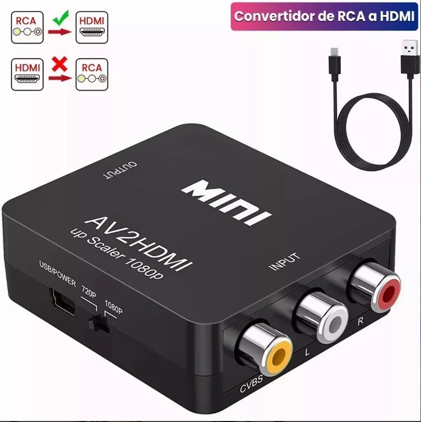 Adaptador Rca Vga A Hdmi 1080p Convertidor De Audio Y Video