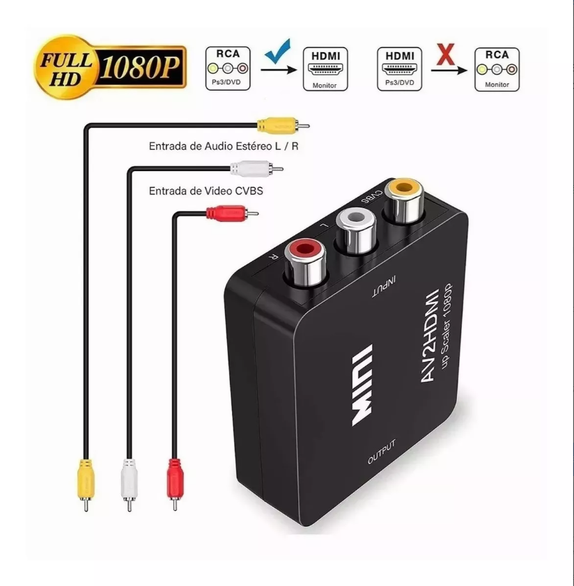 Adaptador Rca Vga A Hdmi 1080p Convertidor De Audio Y Video
