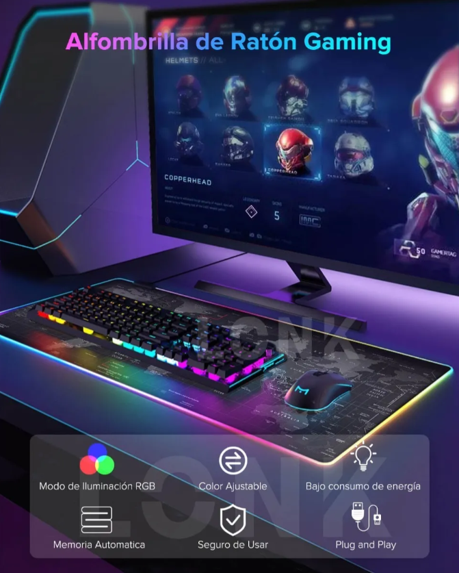 Mousepad Gamer Con Luz Led 8030cm Antiderrapante 8modos