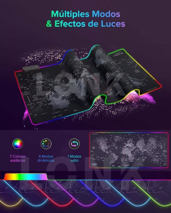 Mousepad Gamer Con Luz Led 8030cm Antiderrapante 8modos