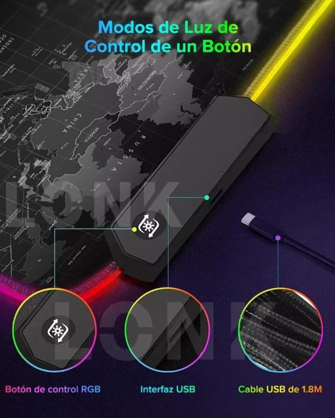 Mousepad Gamer Con Luz Led 8030cm Antiderrapante 8modos