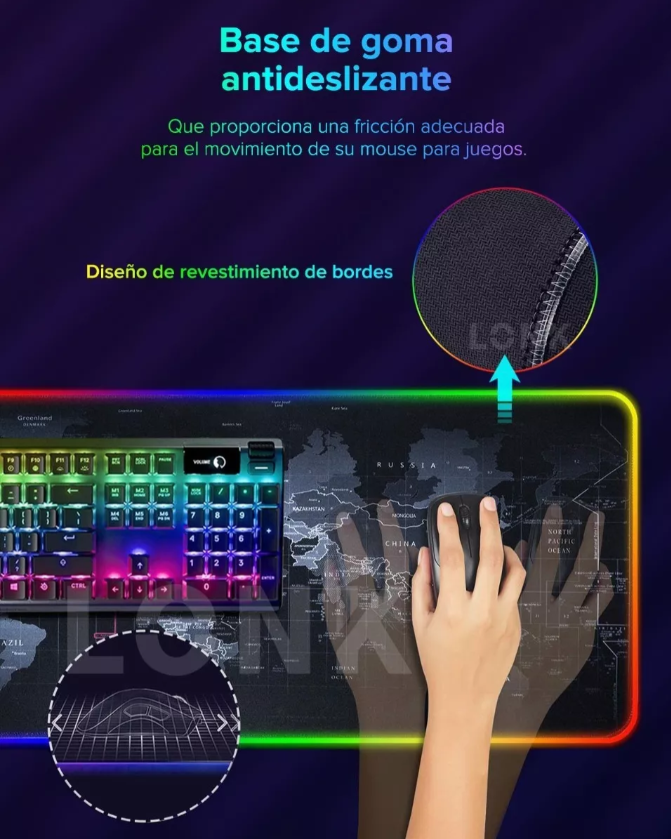 Mousepad Gamer Con Luz Led 8030cm Antiderrapante 8modos
